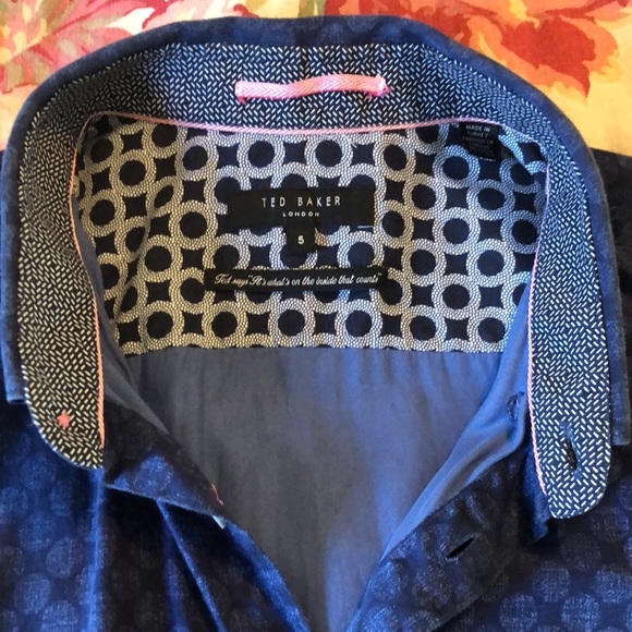 TED BAKER Size 5 XL Button Front Blue Medallion Print Shirt 100% COTTON LuxeSoft - Picture 7 of 16